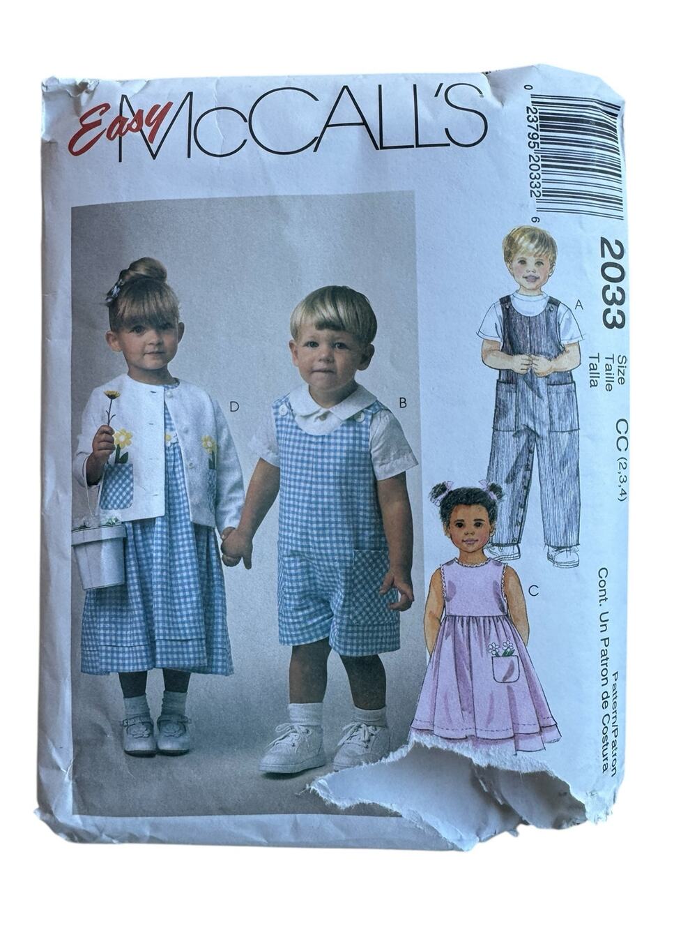 Vintage MCCALLS Toddler Romper Dress Jacket Shirt Pattern Uncut #2033 1999